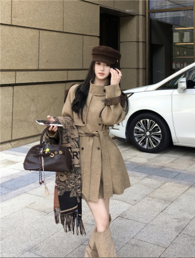 Áo Măng Tô Dạ Dáng Ngắn Thắt Eo Thanh Lịch_thumbnail_4