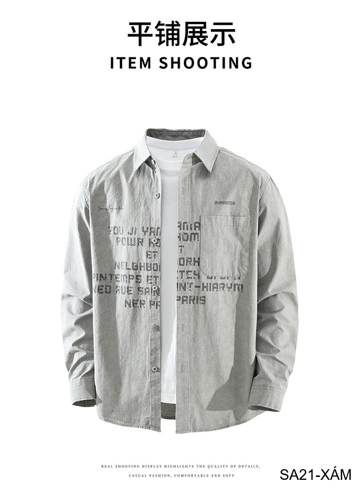SA21 - Áo sơ mi nam dáng rộng phong cách Nhật Bản, cổ bẻ, tay dài, họa tiết chữ, chất cotton mềm mại_thumbnail_17