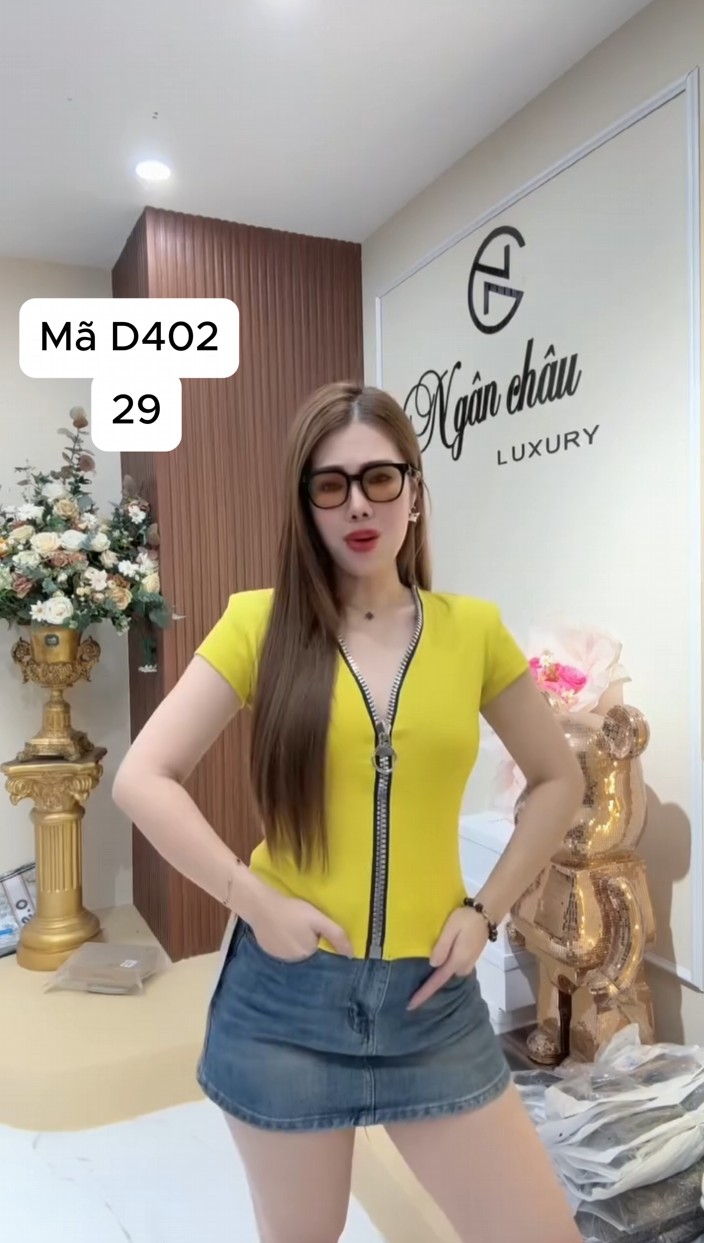 D402 Áo dây kéo bạc 4 màu