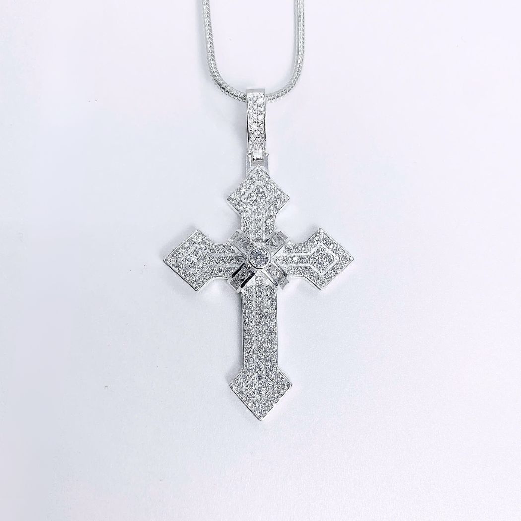 MN40 - Mặt dây chuyền nam thánh giá nạm đá cách điệu chữ X (2,5c)