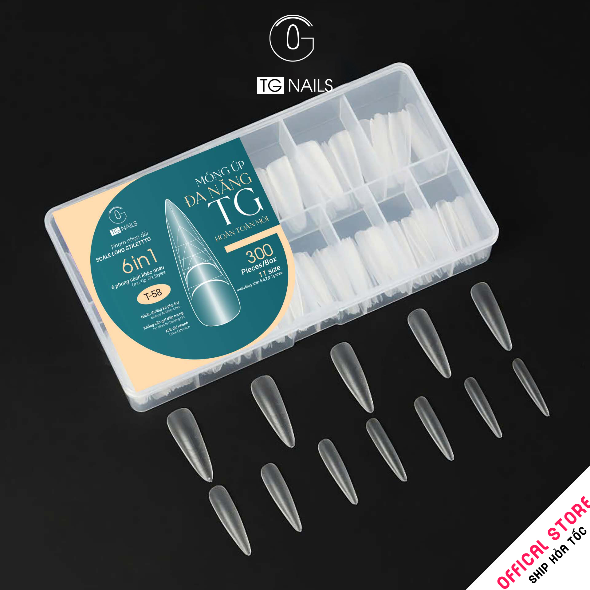 Phụ kiện gắn móng: Móng tay giả, kt(L1.2- 2.5*1.3)cm(+/-10%), chất liệu nhựa, nhãn hiệu TG, mới 100%._thumbnail_16