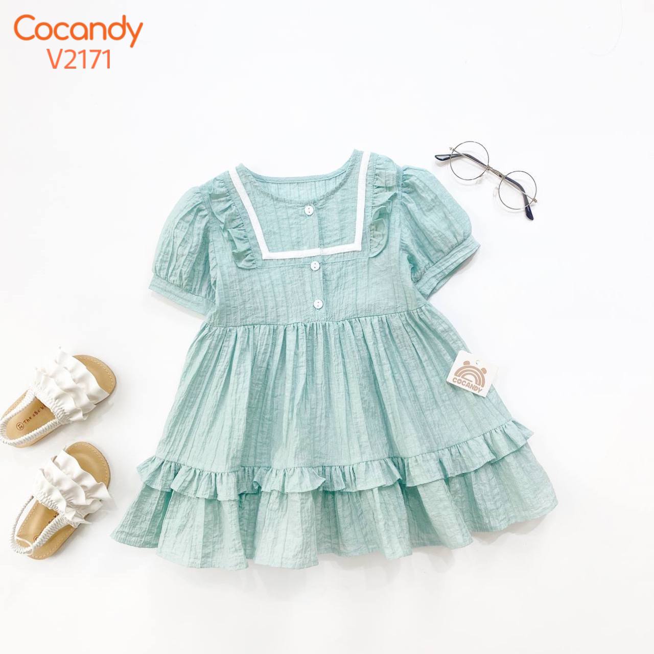 Váy cộc XANH phối bèo cổ viền TRẮNG_thumbnail_0