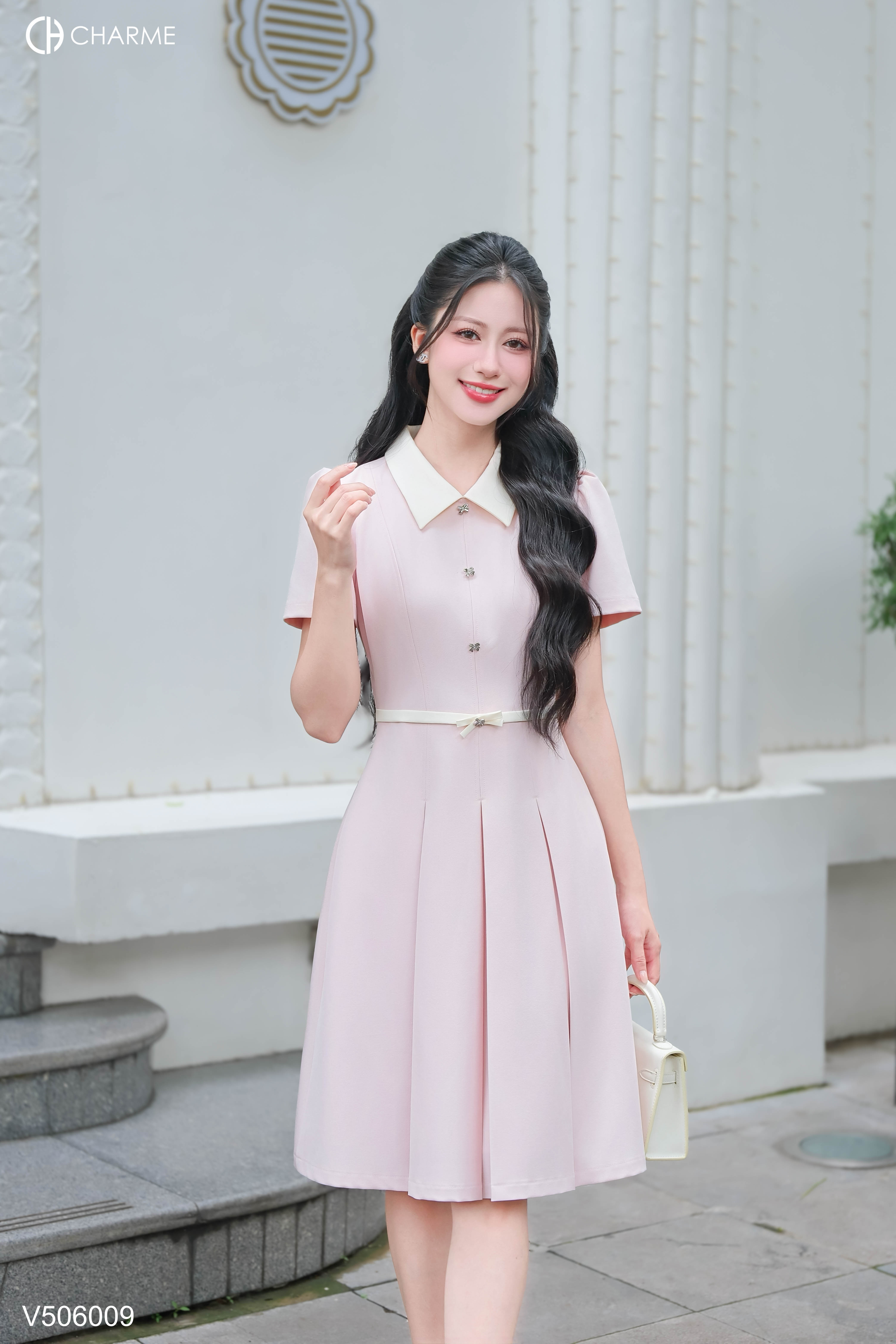 Váy liền phối cổ V nơ eo_thumbnail_6