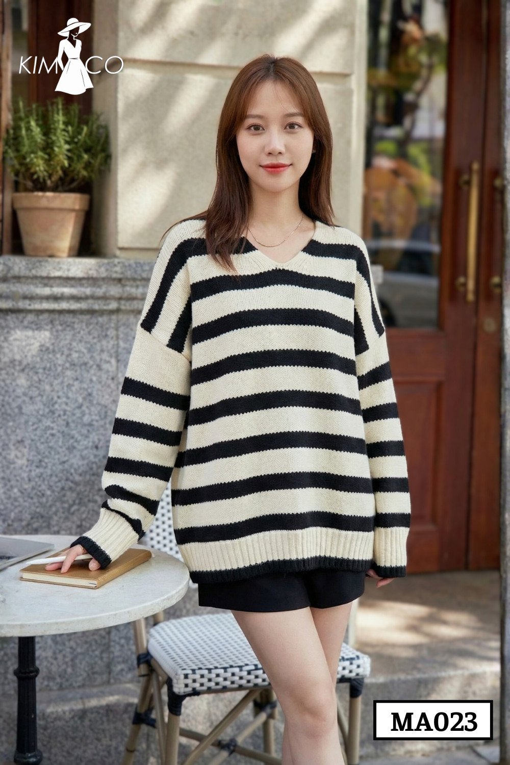 Áo len kẻ ngang dáng suông thanh lịch - MA023