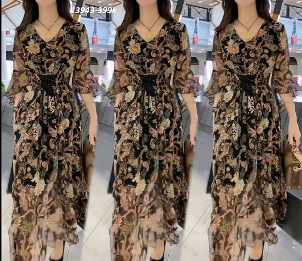 13943-Đầm voan xòe  tay lở  thắt nơ chéo in hoa (  voan , lót)FREESHIP_thumbnail_5