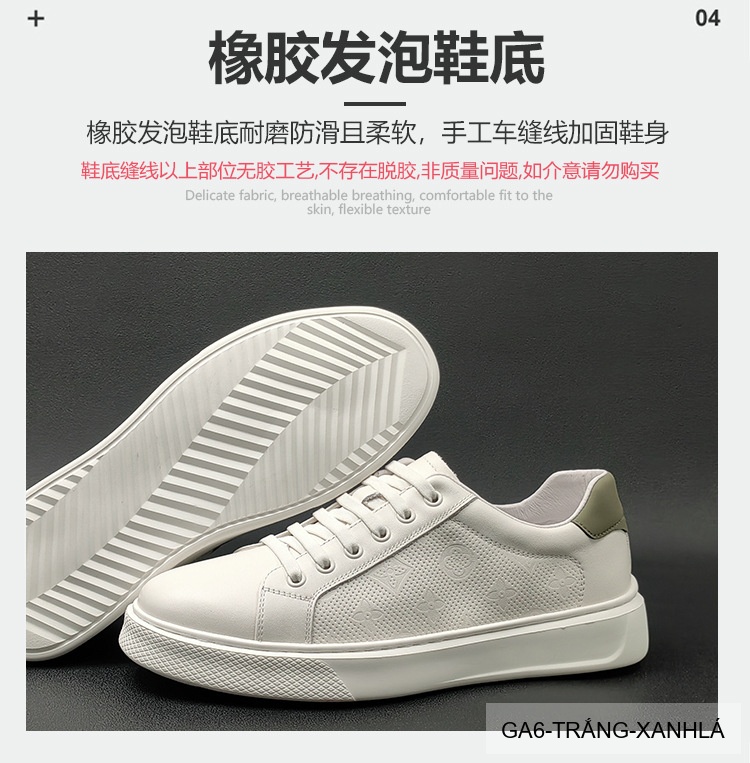 GA6 - Giày Sneaker Nam Da Bò Phong Cách Hàn, Đế Bằng Thoáng Khí, Màu Trắng Xanh Lá Đen_thumbnail_19