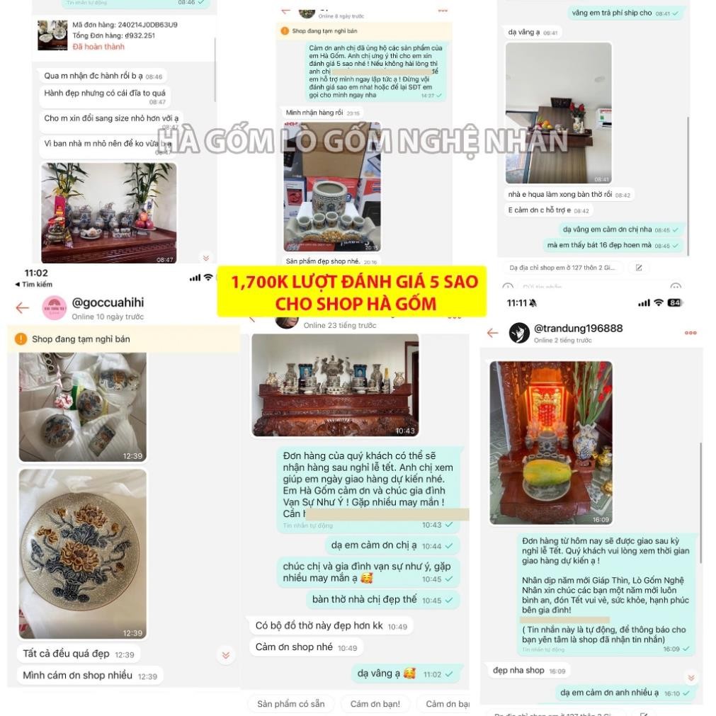 HG017 Đồ Thờ Cúng Bộ 15 món ban thờ 1M - 1M2 men rạn nổi nghệ nhân Bát Tràng chế tác TẶNG Thất Bảo, Tro Nếp_thumbnail_4