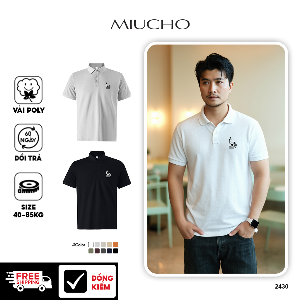 Áo polo nam local brand PLCSD2430 Miucho Iconic chất vải cá sấu thoáng mát đứng form in artwork