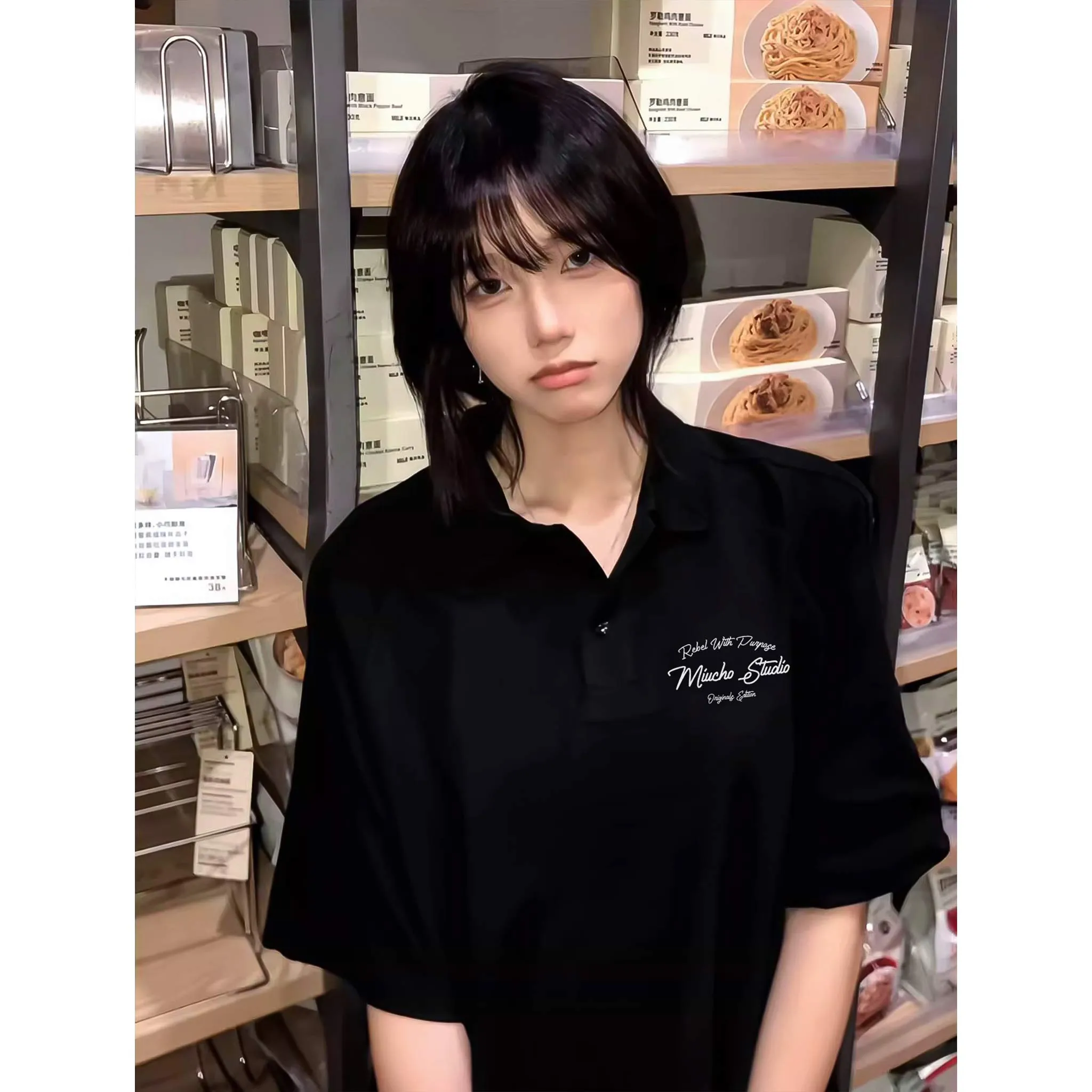 Áo polo form Oversize Miucho Studio 2478 tay ngắn cổ trụ vải cotton thoáng mát cao cấp_thumbnail_4