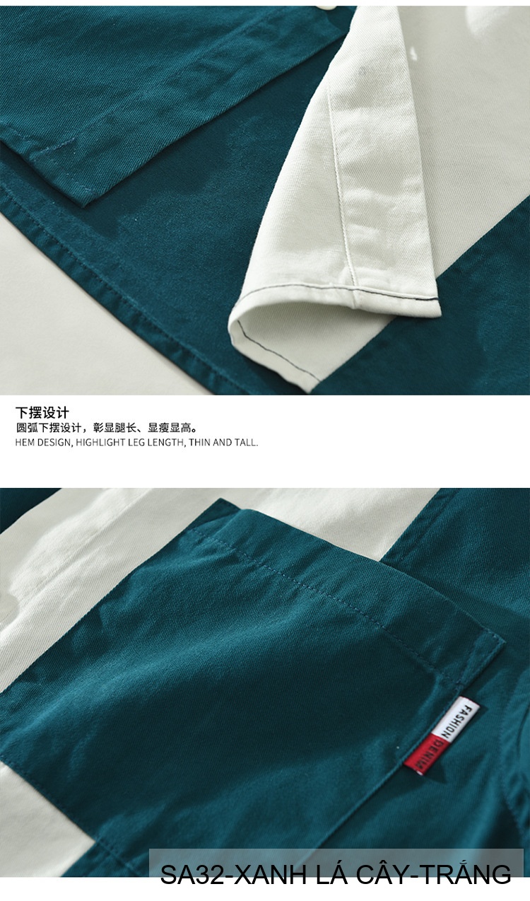 SA32 - Áo sơ mi nam phối màu tay ngắn phong cách Hàn Quốc, chất cotton 100%, dáng lỏng thoải mái_thumbnail_11