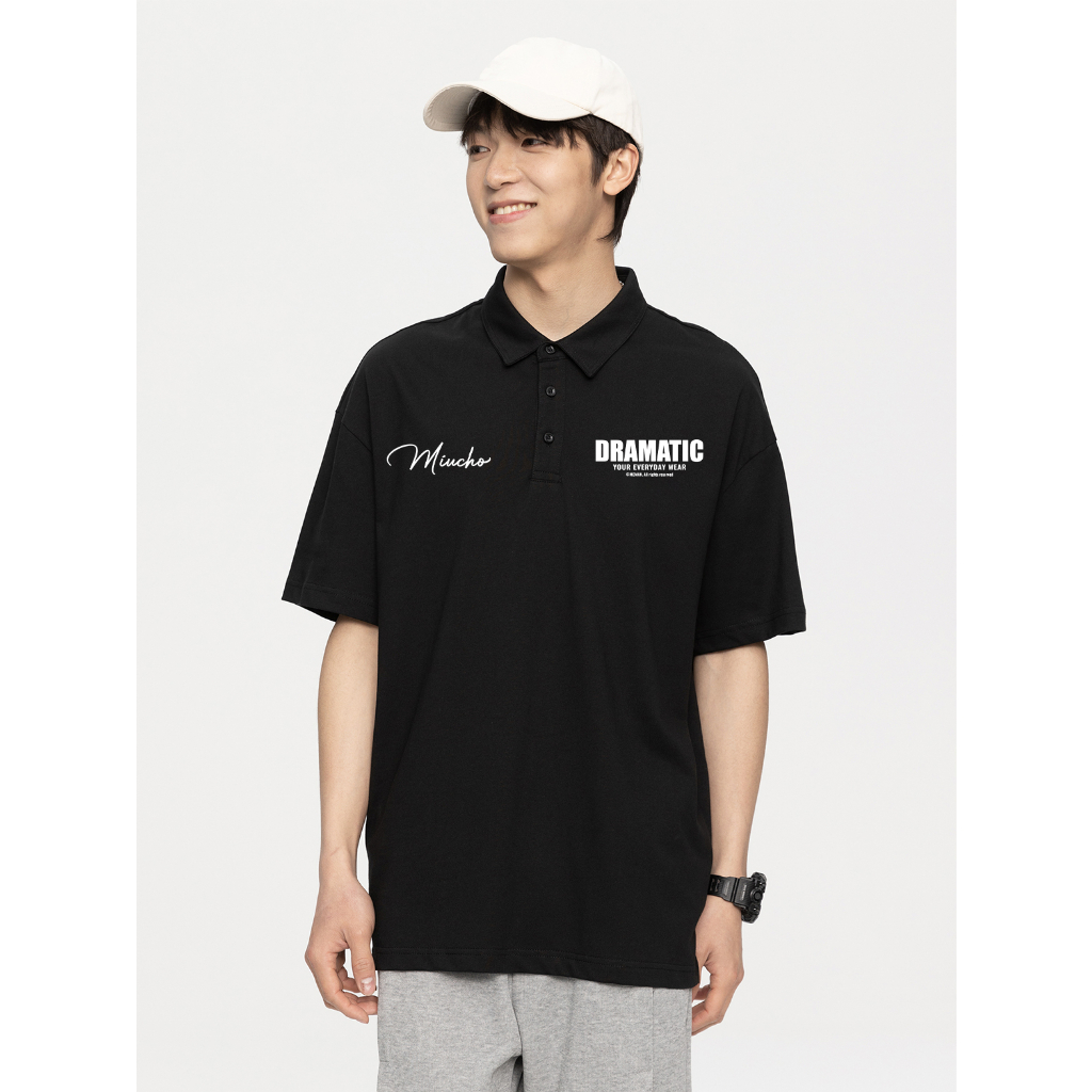 Áo polo nam form rộng PLD287 Miucho Man cotton cổ trụ in typography_thumbnail_6