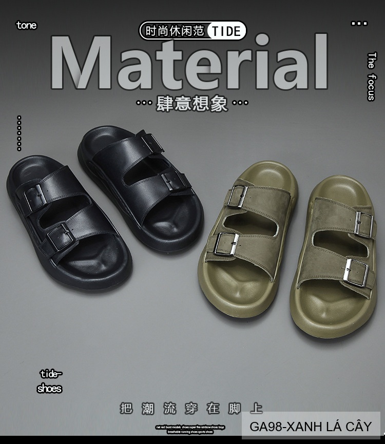 GA98 - Dép xỏ ngón nam đế dày thời trang, da bò mềm, hai quai khóa kim loại, màu Xanh Lá Cây và Đen_thumbnail_11