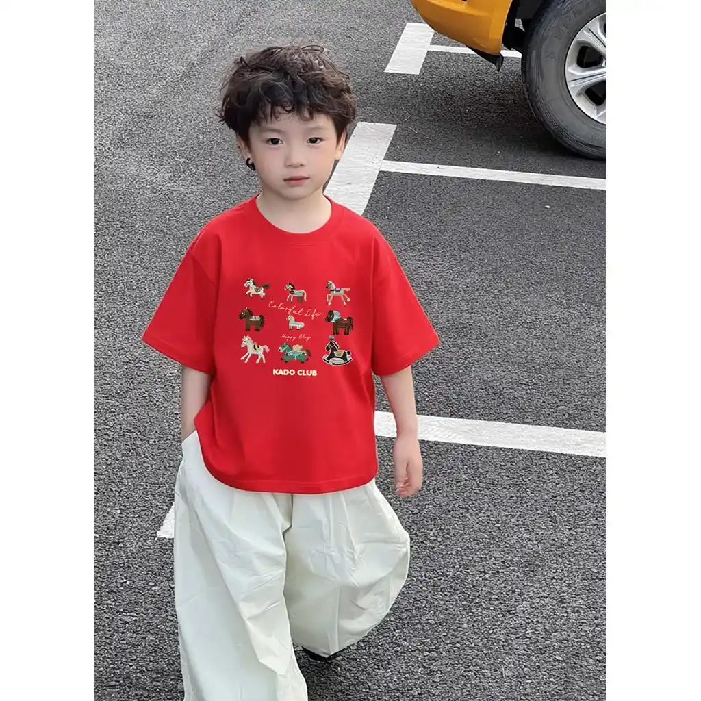 Áo thun bé trai Tết Bính Ngọ Kado vải cotton thoáng mát thoải mái cho bé tay ngắn cổ tròn 2931_thumbnail_5