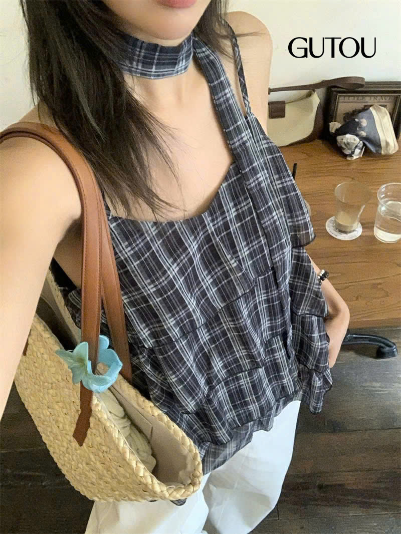 [ GUTOU ] Áo Hai Dây Tầng Cổ V Phối Khăn Choàng_thumbnail_12