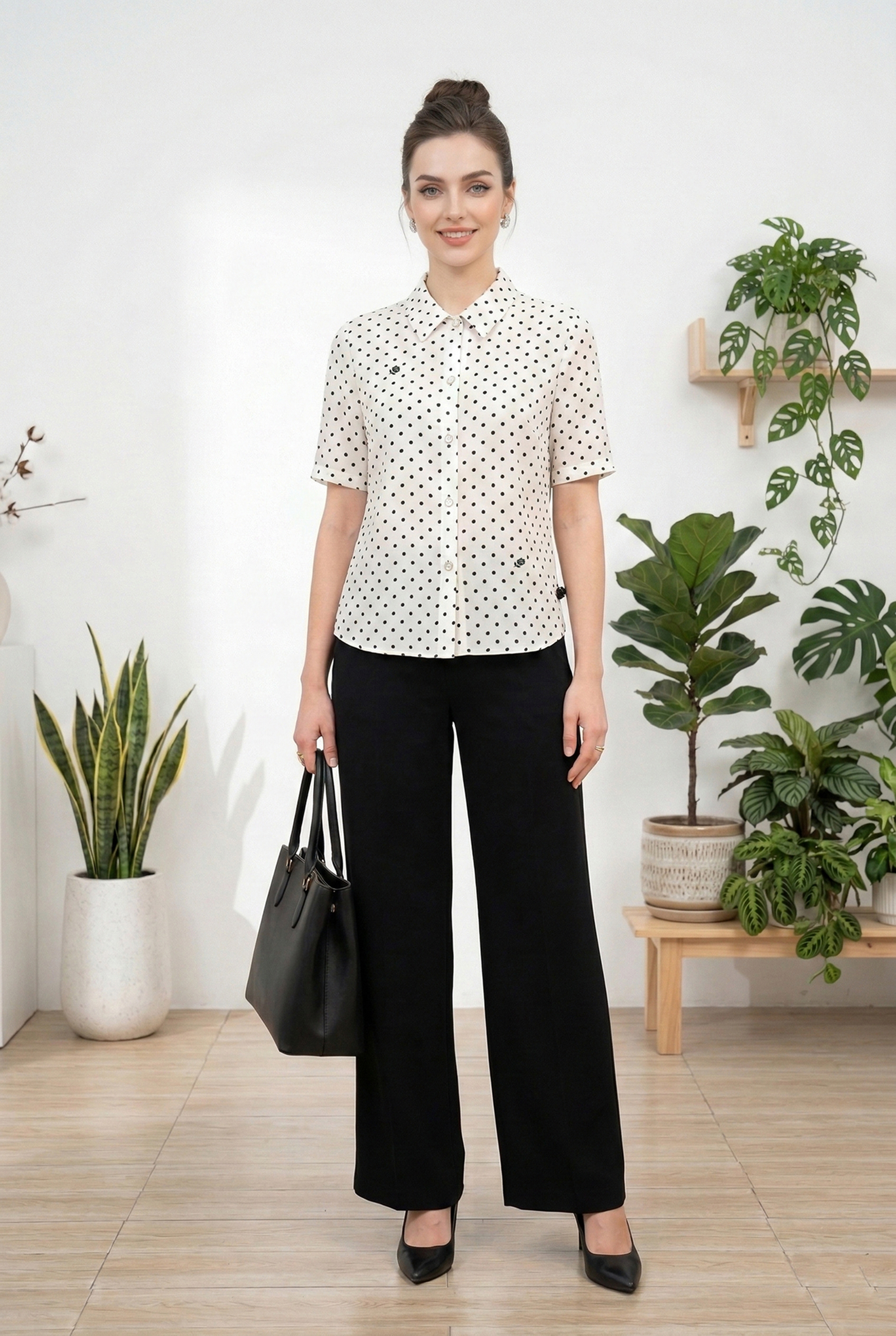 Quần vải tuytxi đen cạp cao dáng suông thẳng thiết kế MAZANO