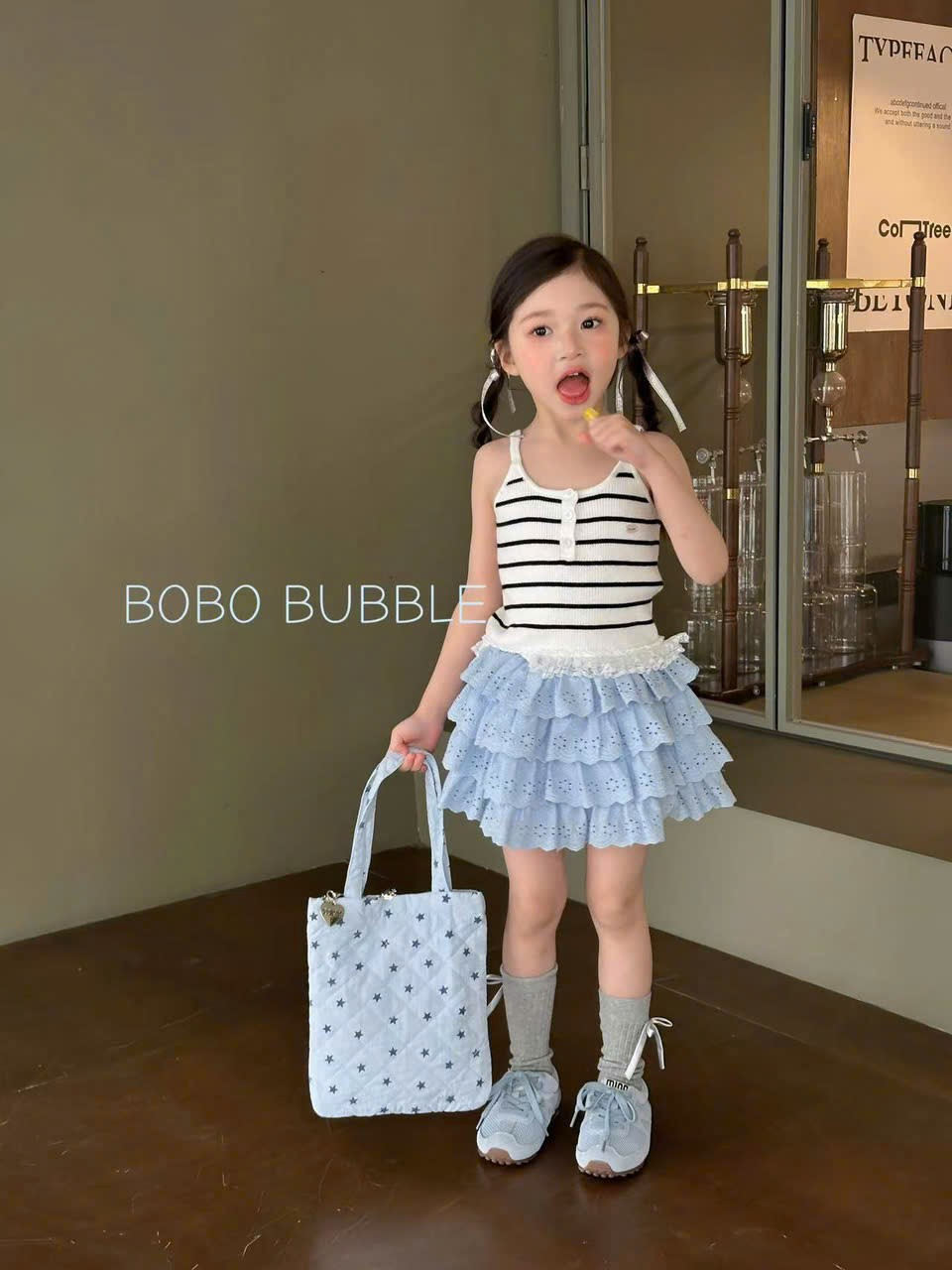(E94) Chân váy xoè tầng màu xanh dương BOBO BUBBLE