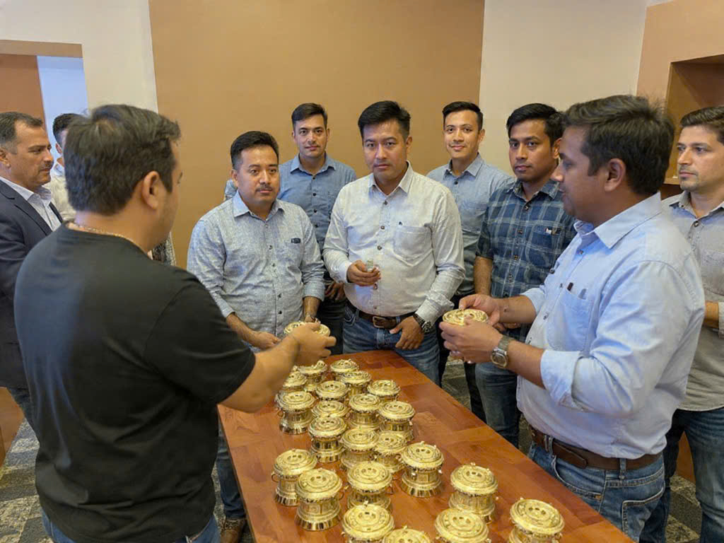 Bàn giao 60 quả trống  đồng mạ vàng cao cấp cho khách hàng