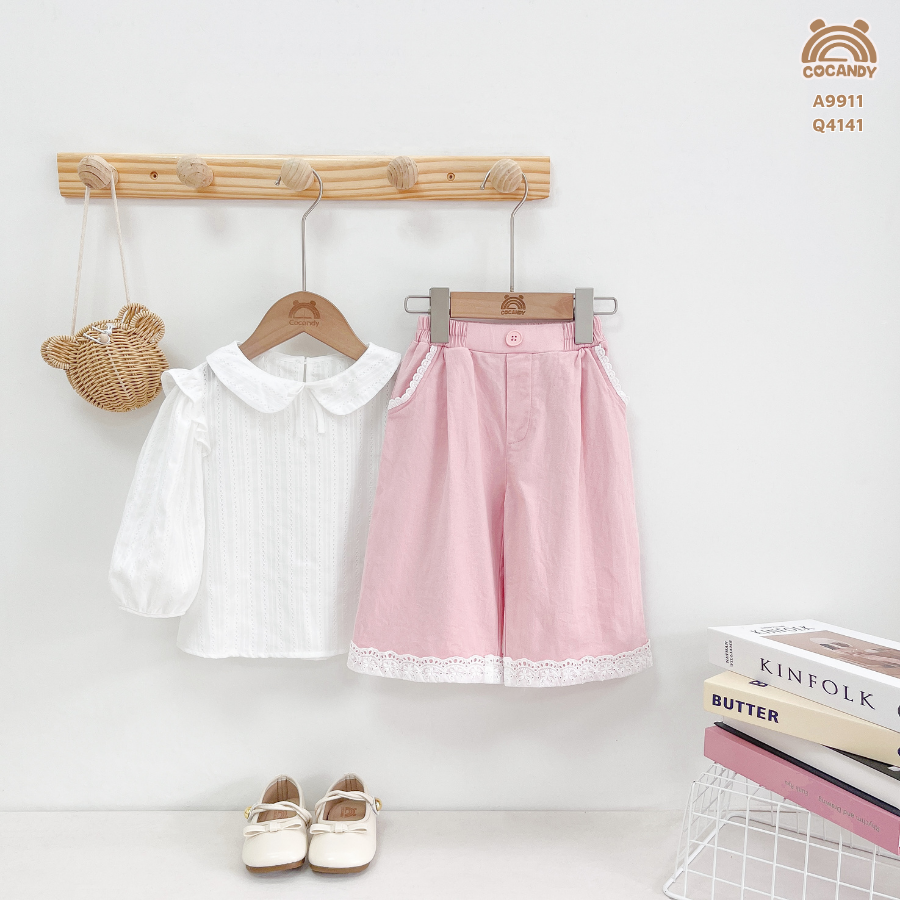 Quần dài HỒNG suông phối gấu ren