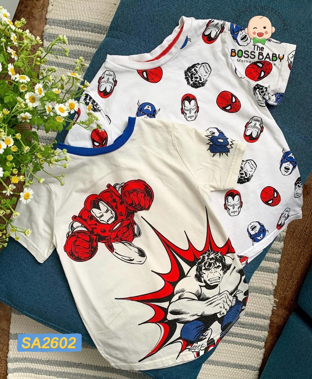 Set 2 áo cotton trắng siêu anh hùng