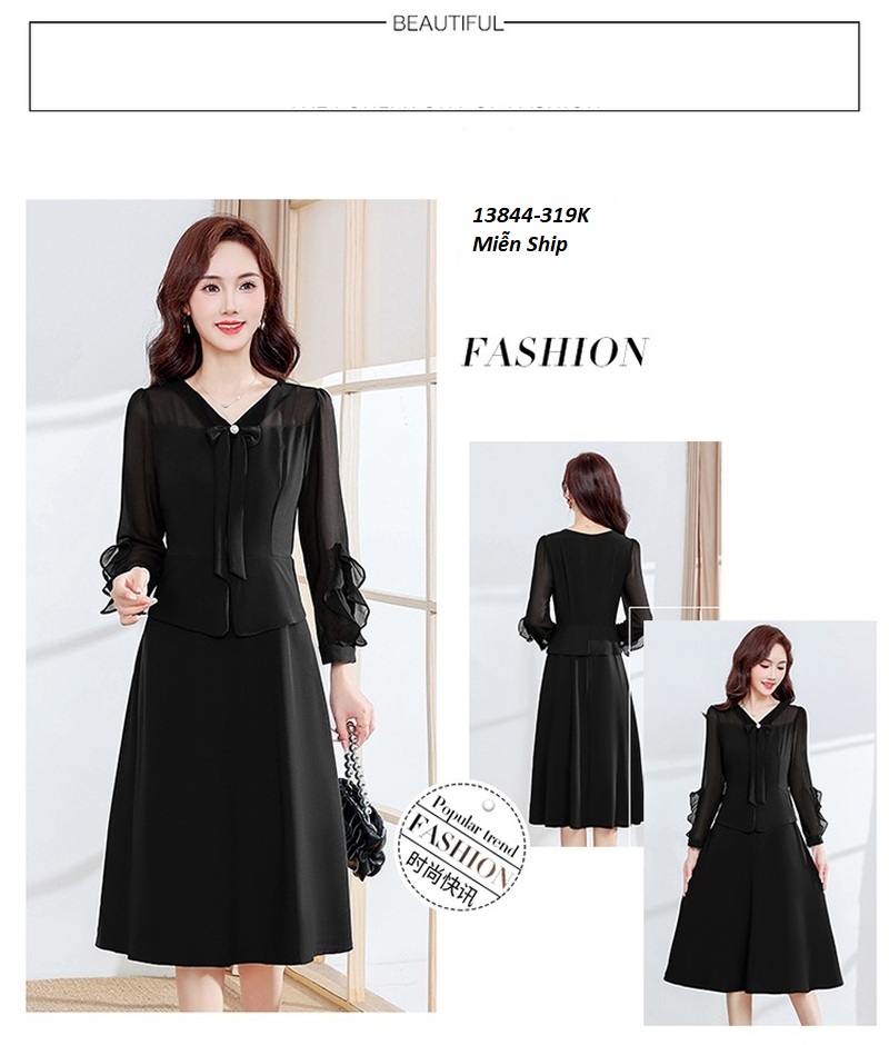 13844-Đầm xòe tay voan bèo cổ thắt nơ (voan + lótFREESHIP_thumbnail_2