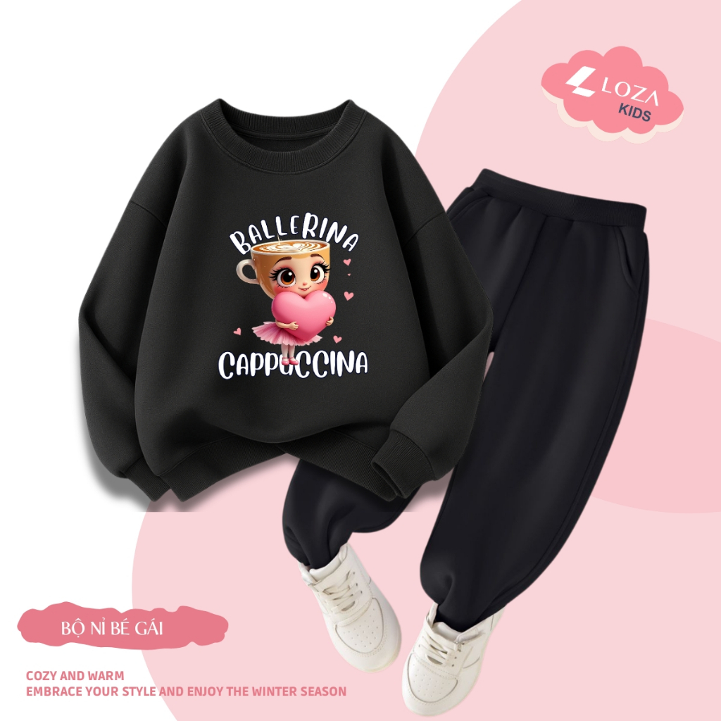 Bộ nỉ bé gái in hình Brainrot Ballerrina Cappuccina - Loza Kids BI521_thumbnail_3