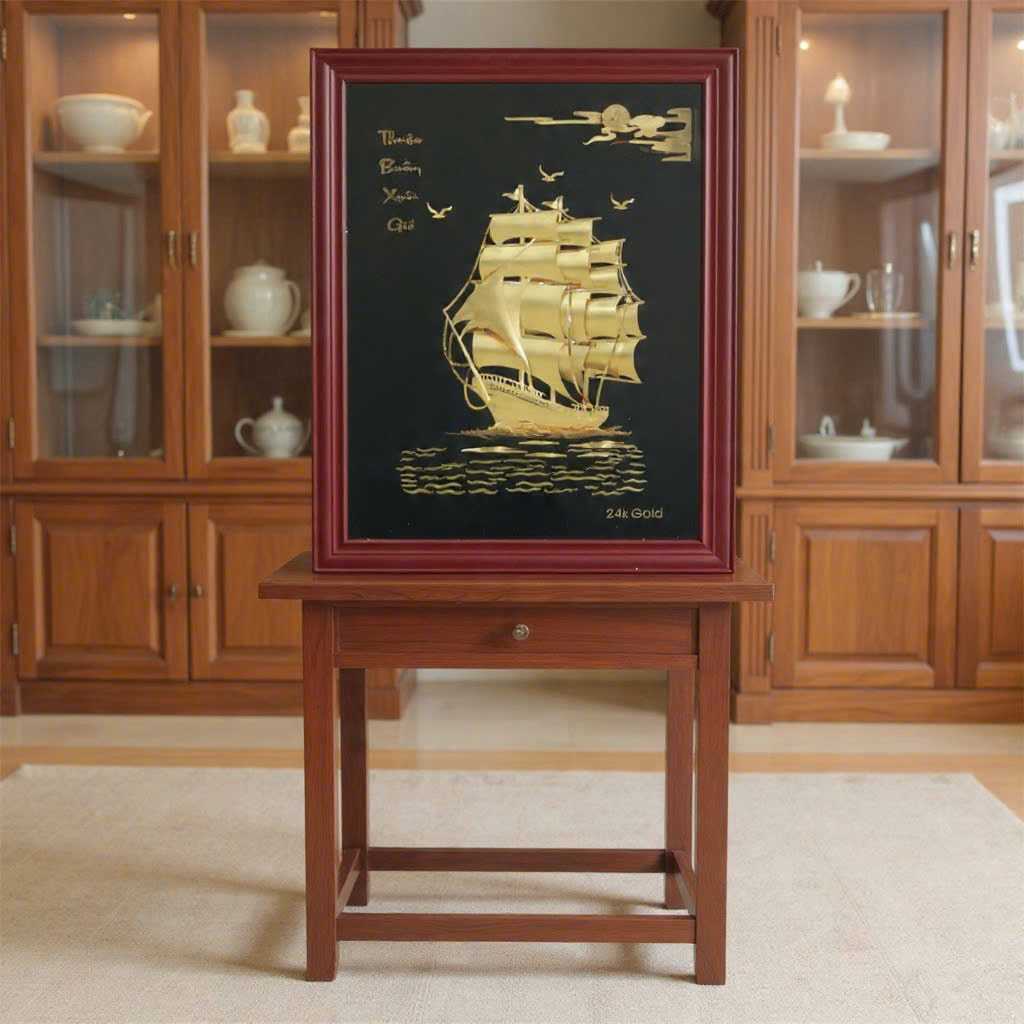 Tranh thuyền thuận buồm xuôi gió mạ vàng 24k KT 80CM X 60CM 
