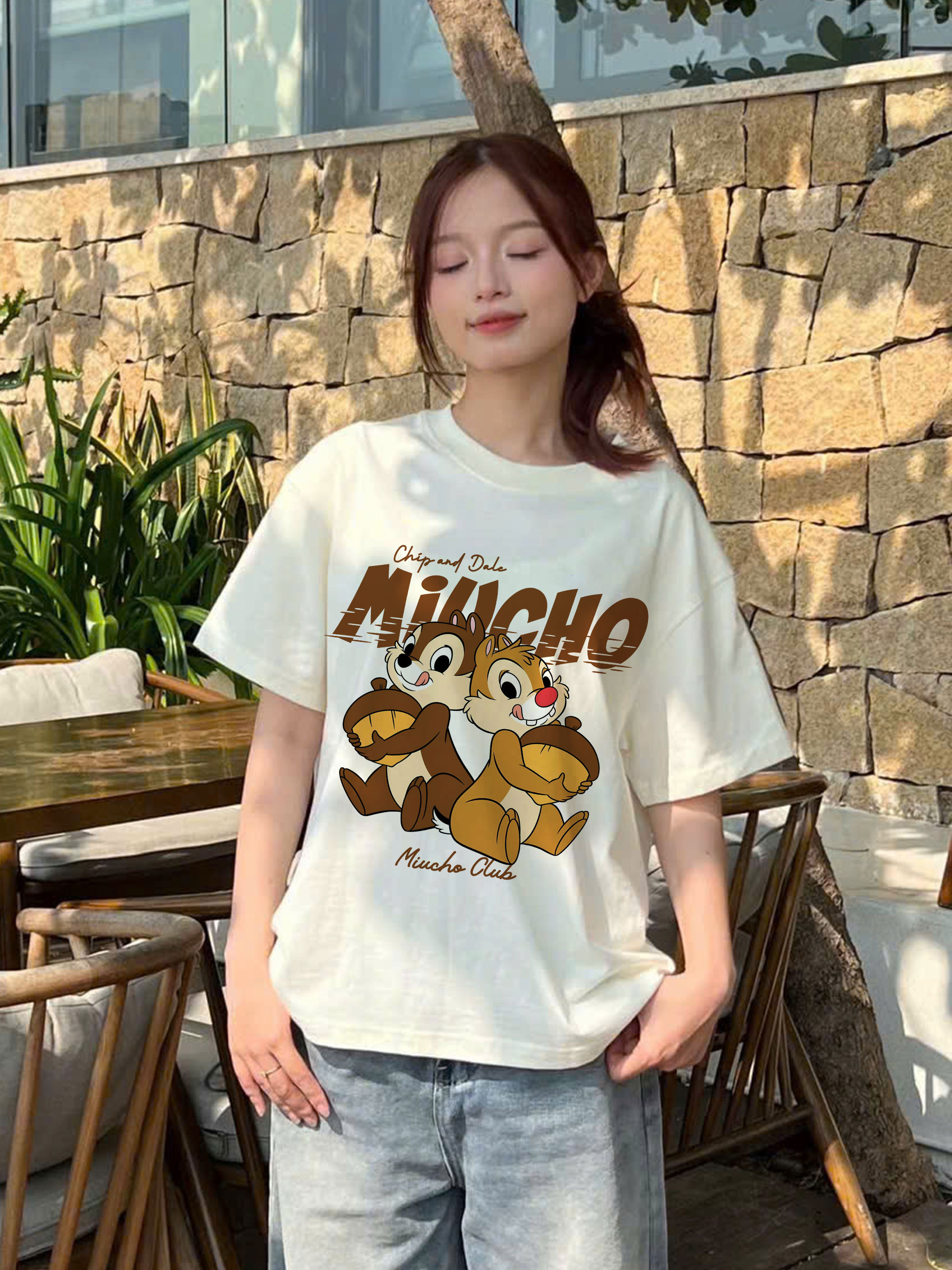Áo phông form boxy in hoạt hình dễ thương 2355 Miucho Club cổ tròn vải cotton 2 chiều cao cấp in mix_thumbnail_2