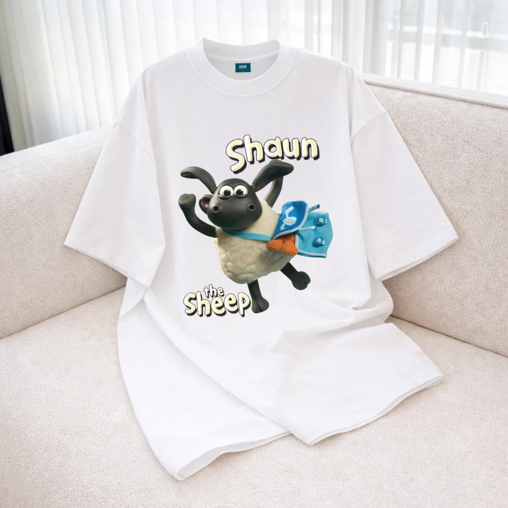 Áo thun unisex UX30-1187 SHAUN THE SHEEP hình cừu đen đeo cặp dáng oversized local brand WETEE_thumbnail_0