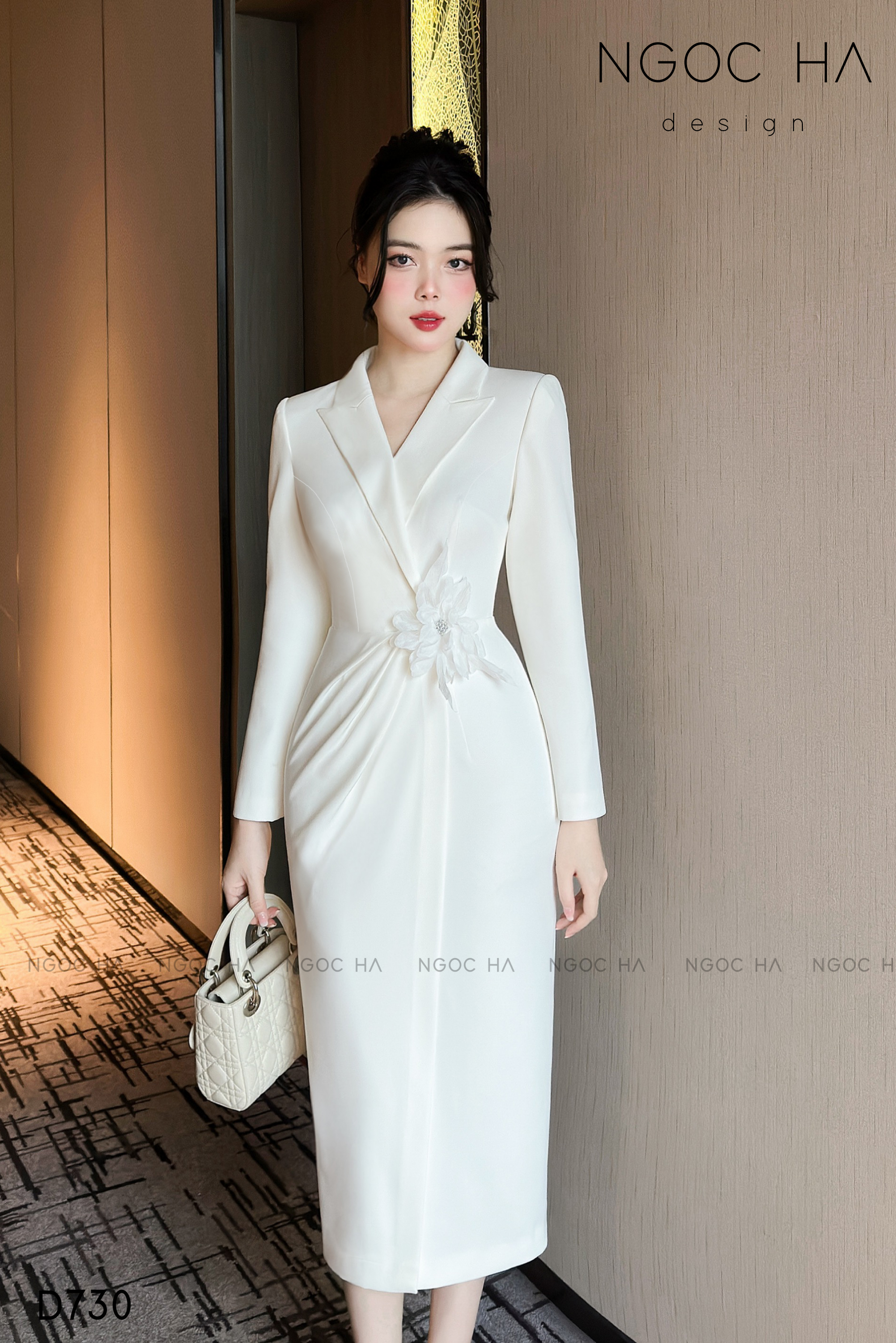 Saika Dress_Đầm Vest Xếp Ly Eo Cài Hoa D730_thumbnail_1