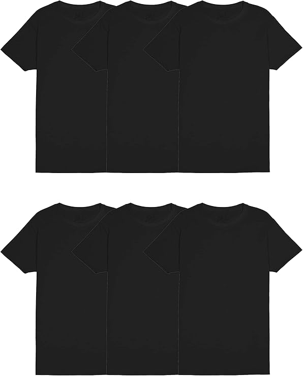 6 pack Men’s Lightweight Crew Tee Black – Breathable, Tagless Undershirt for Daily Wear