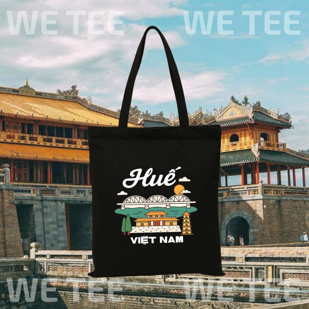 Túi tote vải canvas du lịch Việt Nam có khóa kéo và ngăn phụ, màu đen - We Tee TOTE17_thumbnail_12
