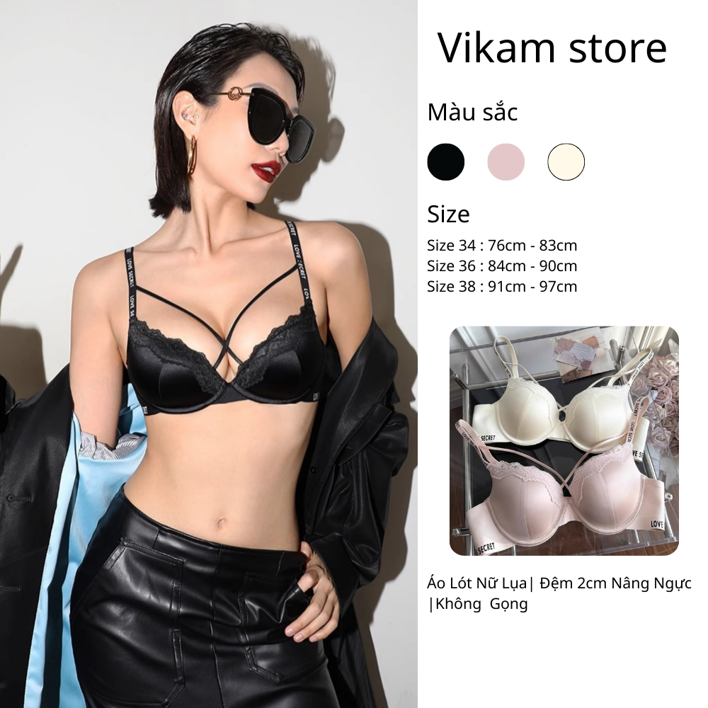 Vikam store [Mã B70] Bộ Đồ Lót Nữ Lụa Ren Mềm Mại Cao Cấp Bộ Áo Ngực Nữ Mút 2Cm Nâng Dẩy Không Gọng Vikam Size 34-38 Màu Đen Trắng Hồng