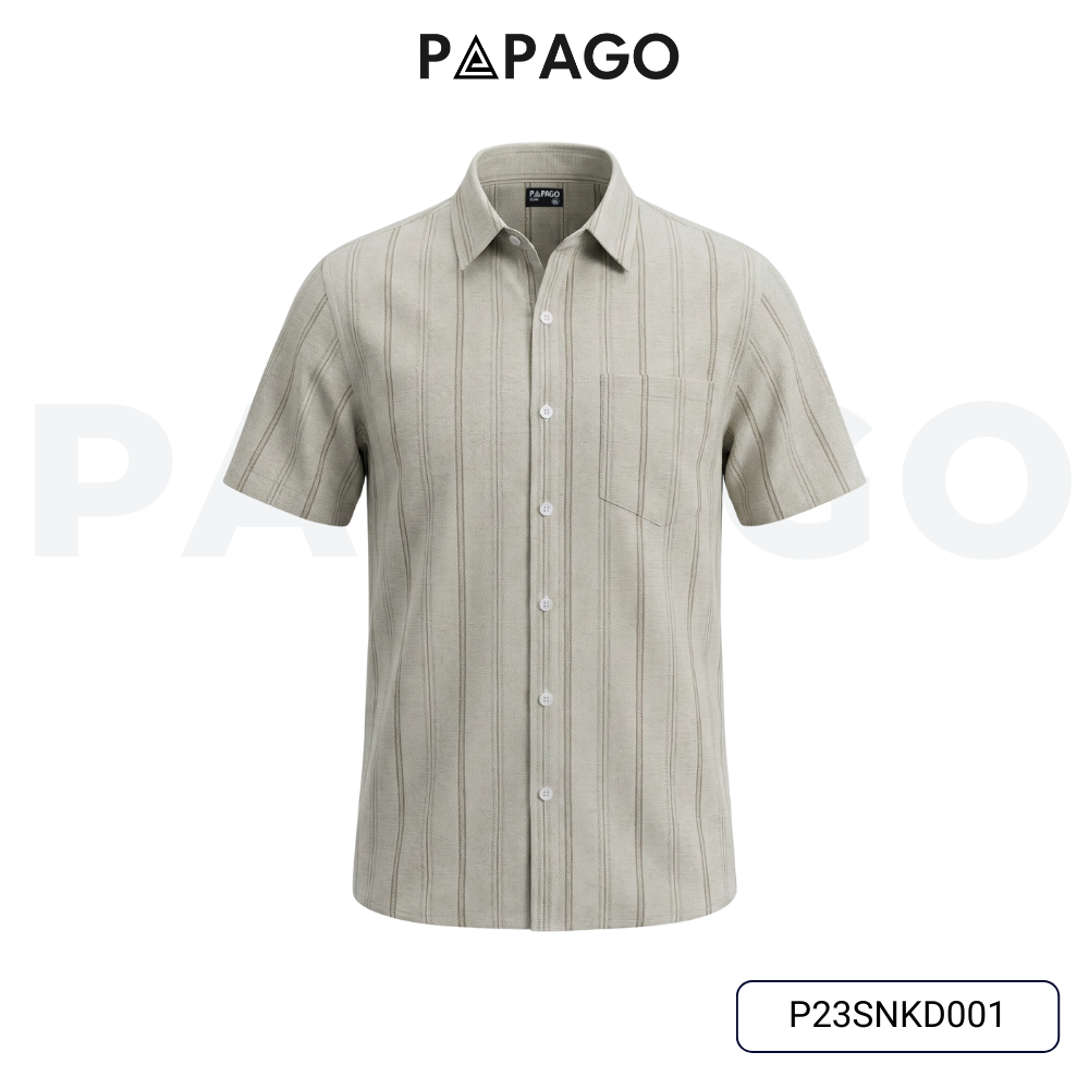 Áo sơ mi nam trung niên PAPAGO tay ngắn lai bầu vải xô đũi mềm mịn cao cấp kẻ sọc - P23SNKD001_thumbnail_12