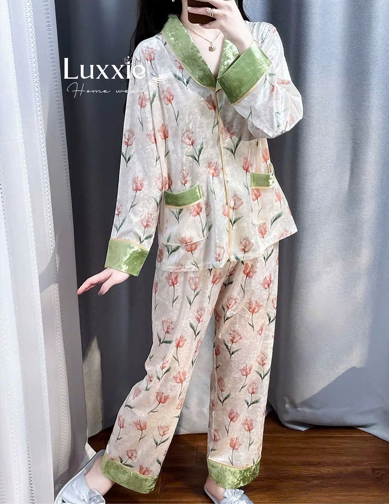 NHUNG21 Pijama vải nhung họa tiết hoa tuip_thumbnail_5