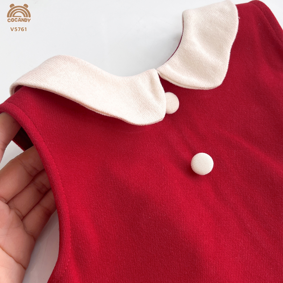 Váy dạ ĐỎ sát nách cổ sen cúc bọc + túi_thumbnail_3