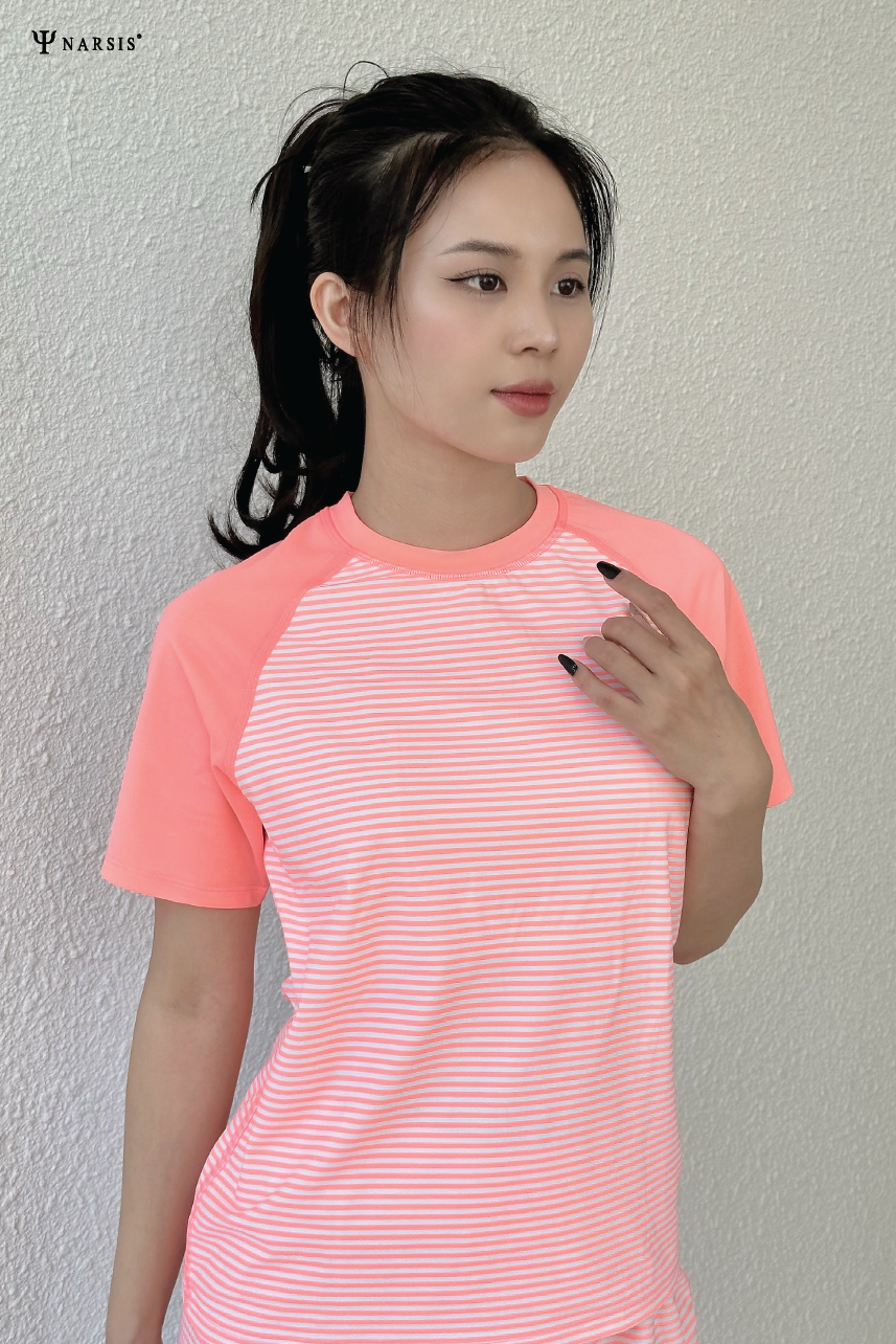 SET BỘ BƠI NỮ KÍN ĐÁO CÓ LÓT NGỰC MÀU HỒNG KẺ VẢI PE CO GIÃN 4 CHIỀU A23005 NARSIS CHẤT LIỆU THOÁ..._thumbnail_8