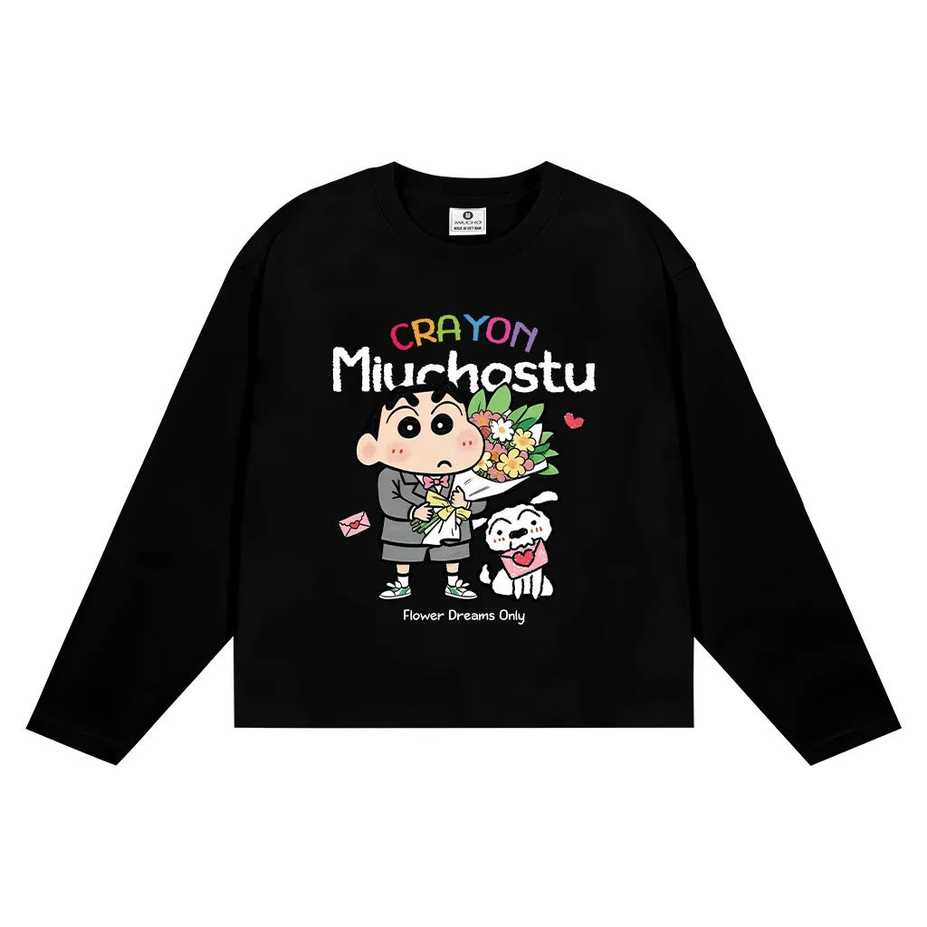 Áo thun boxy tay dài hoạt hình đáng yêu Miucho vải thoáng mát cổ tròn in mix 2957_thumbnail_8