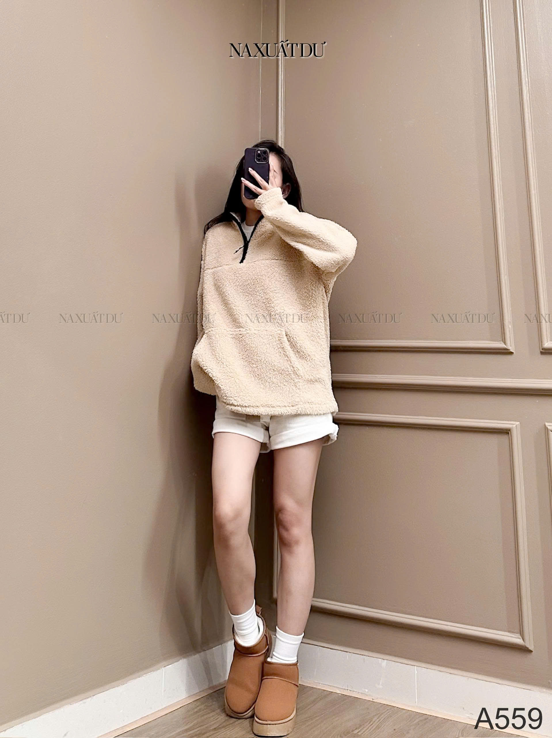 Set 2 Áo lông cổ có dây kéo unisex 