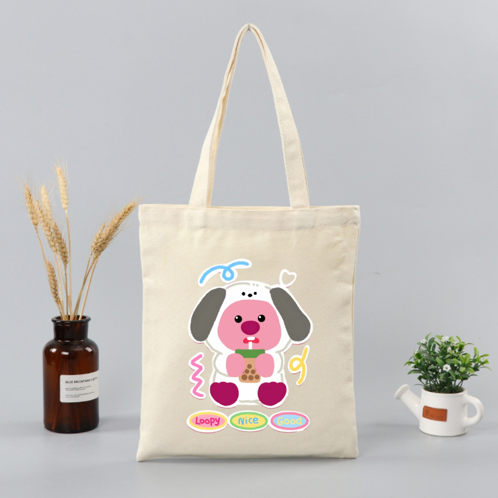 Túi tote vải canvas Loopy, Baby Three có khoá kéo và ngăn phụ, đi học, đi chơi - 𝐖𝐞 𝐓𝐞𝐞 TOTE12_thumbnail_5