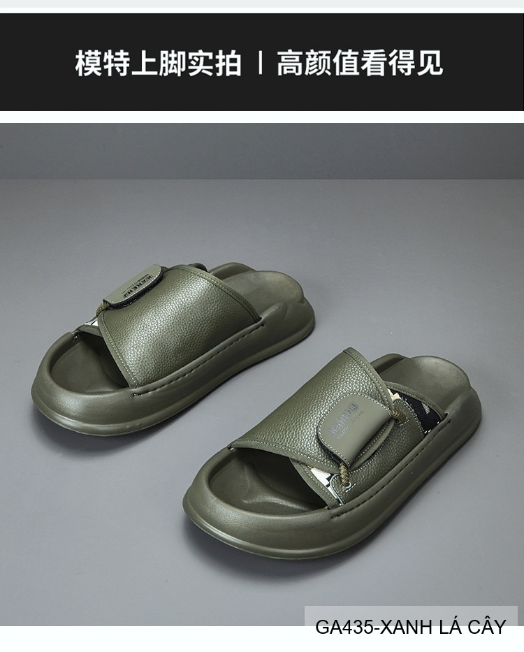 GA435 - Dép nam đế dày thời trang, chất liệu da bò mềm, màu xanh lá và đen_thumbnail_5