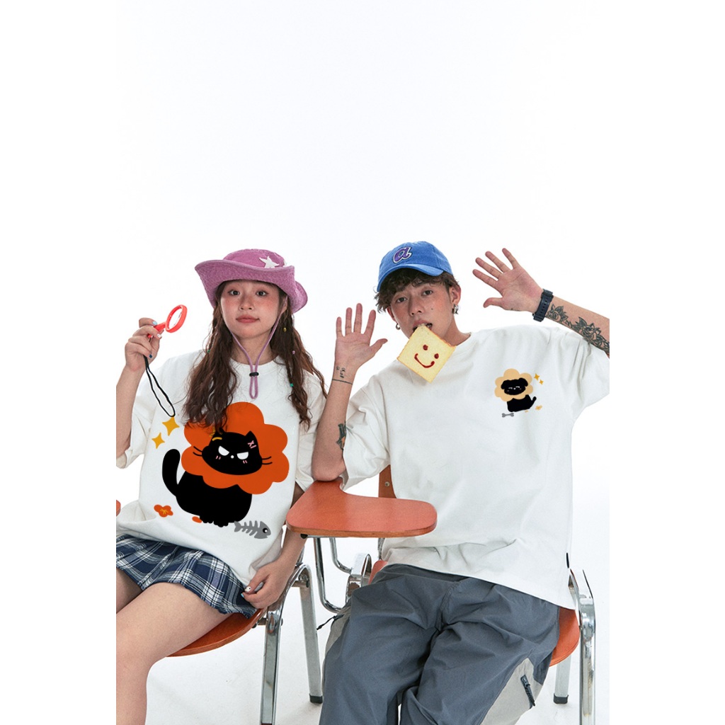 Áo thun couple cặp đôi cực dễ thương form rộng unisex ATD1061 Miucho tay lỡ cổ tròn in artwork_thumbnail_6