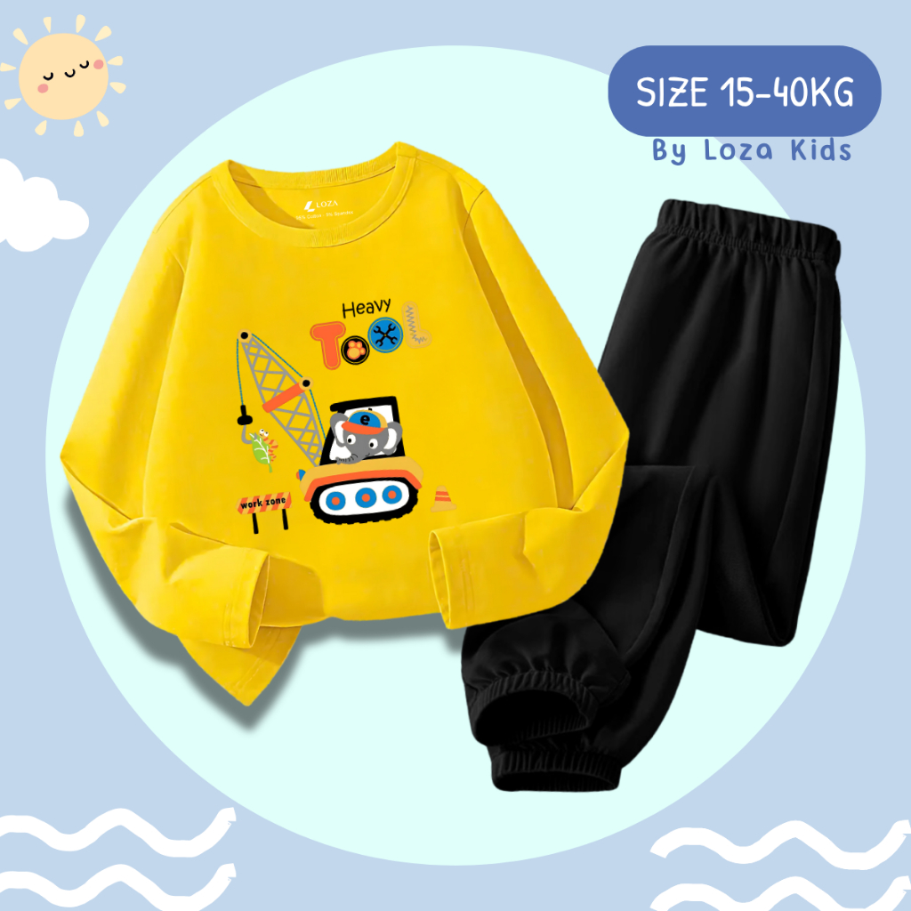 Bộ Thu - Đông bé trai in hình máy cần cẩu - Loza Kids BW466