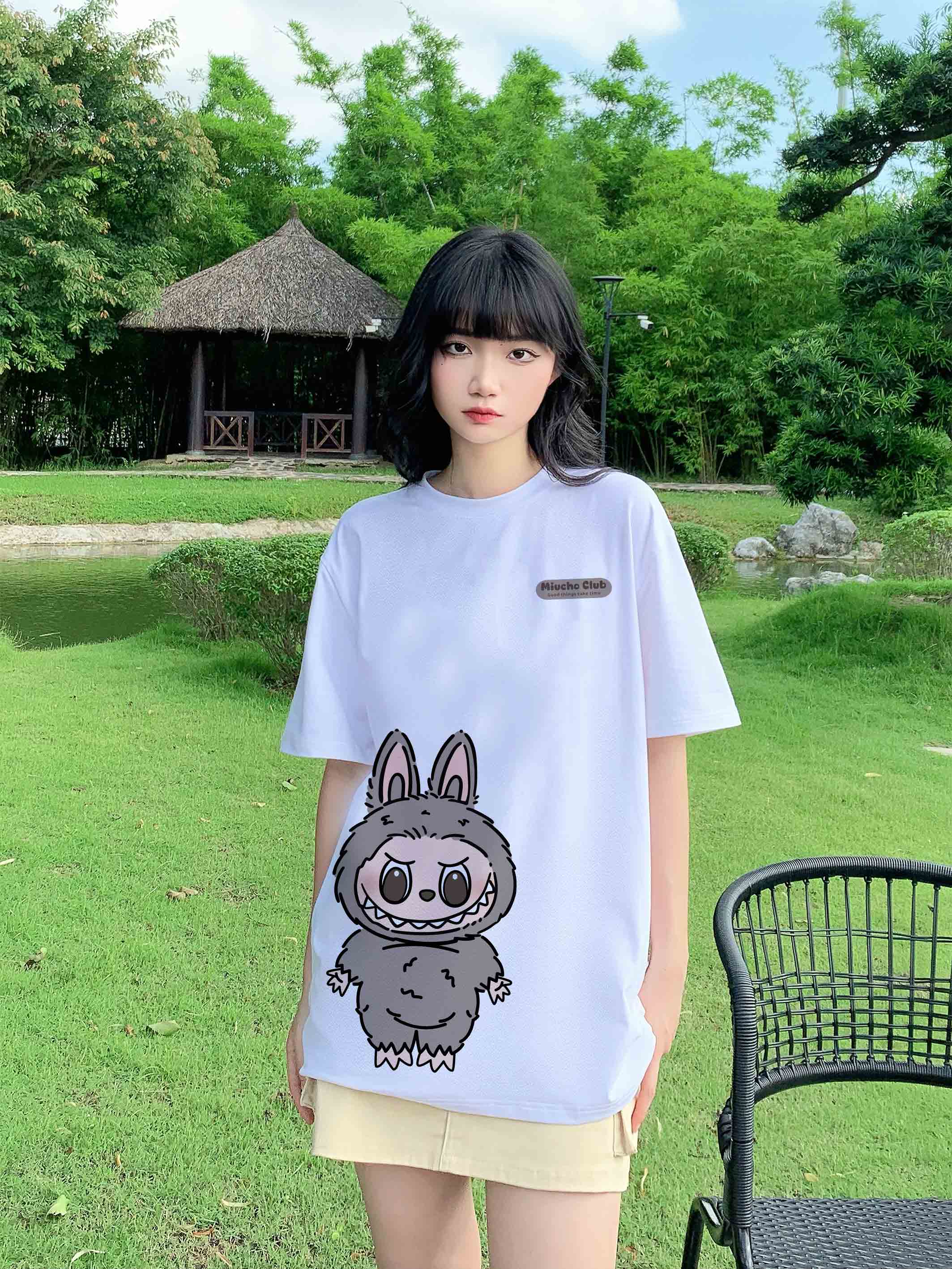 Áo thun labubu form rộng nhiều màu ATD1468 Miucho vải cotton cổ tròn in mix_thumbnail_5