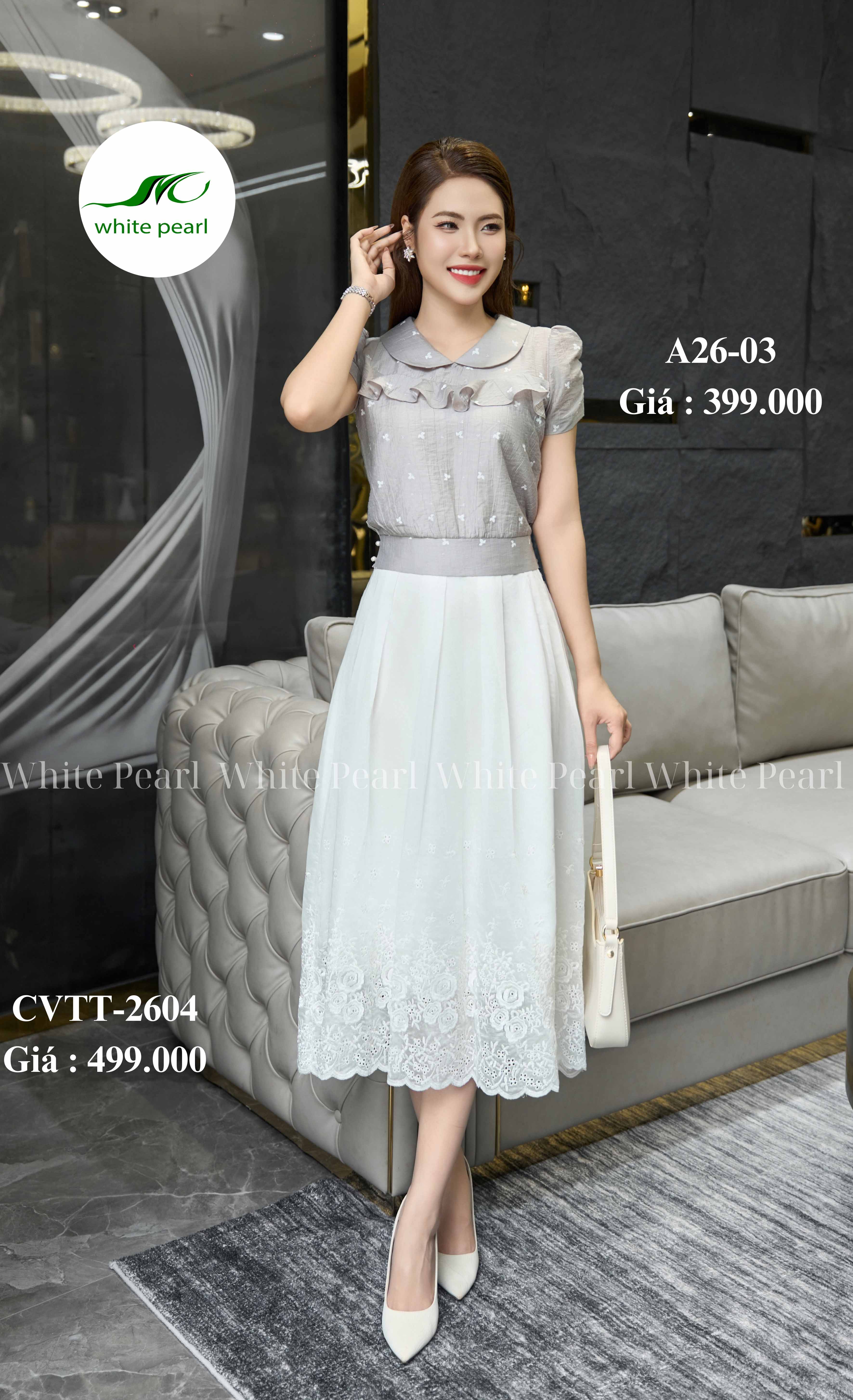 Chân váy thời trang xoè xếp ly thời trang công sở cao cấp nữ White Pearl