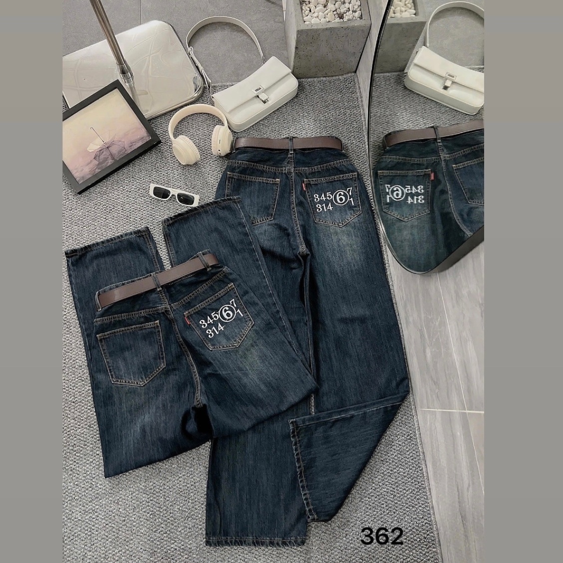 Quần jean suông lưng cao thêu chữ bigsize QJ362 dành cho nàng mũm mĩm từ 55-90kg_thumbnail_4