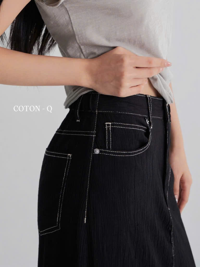 Chân váy dài phối viền chỉ ( ĐEN )_thumbnail_11