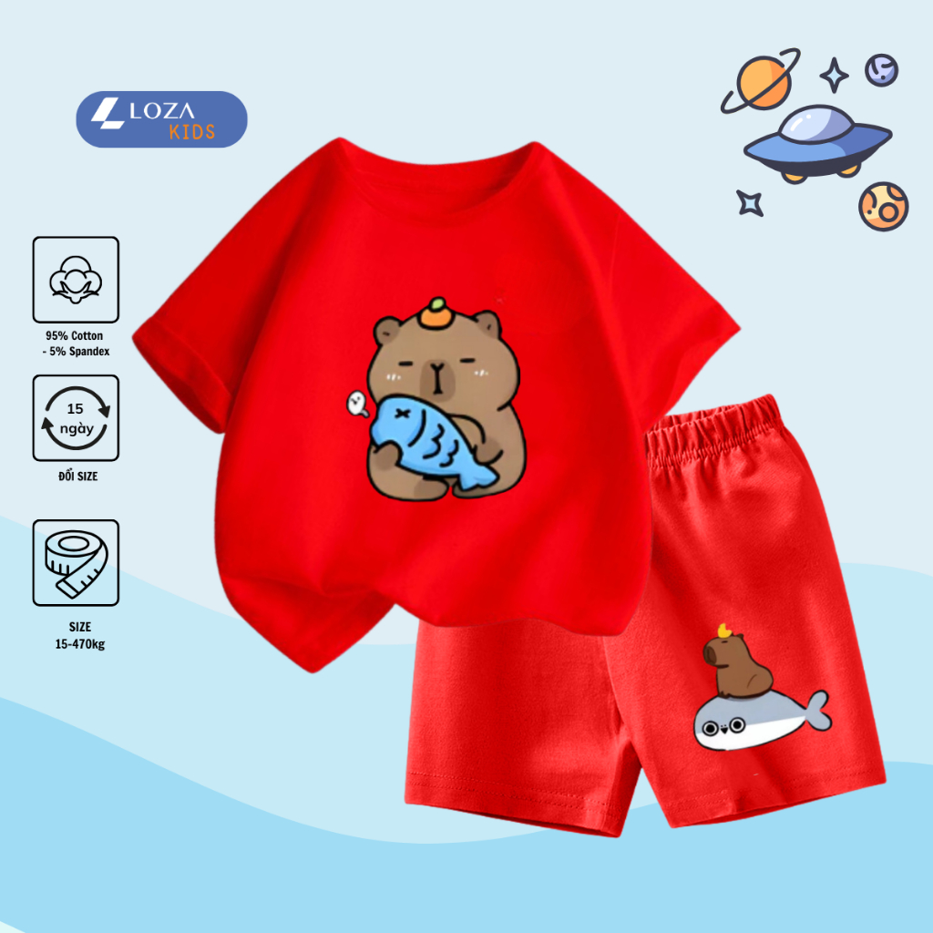 Bộ quần áo bé gái in hình 'Capybara ôm Cá'- SB109