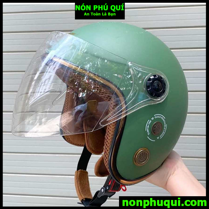 Nón bảo hiểm 3/4 kính dài thông gió nhiều màu đẹp MH07 - Màu XANH LÍNH