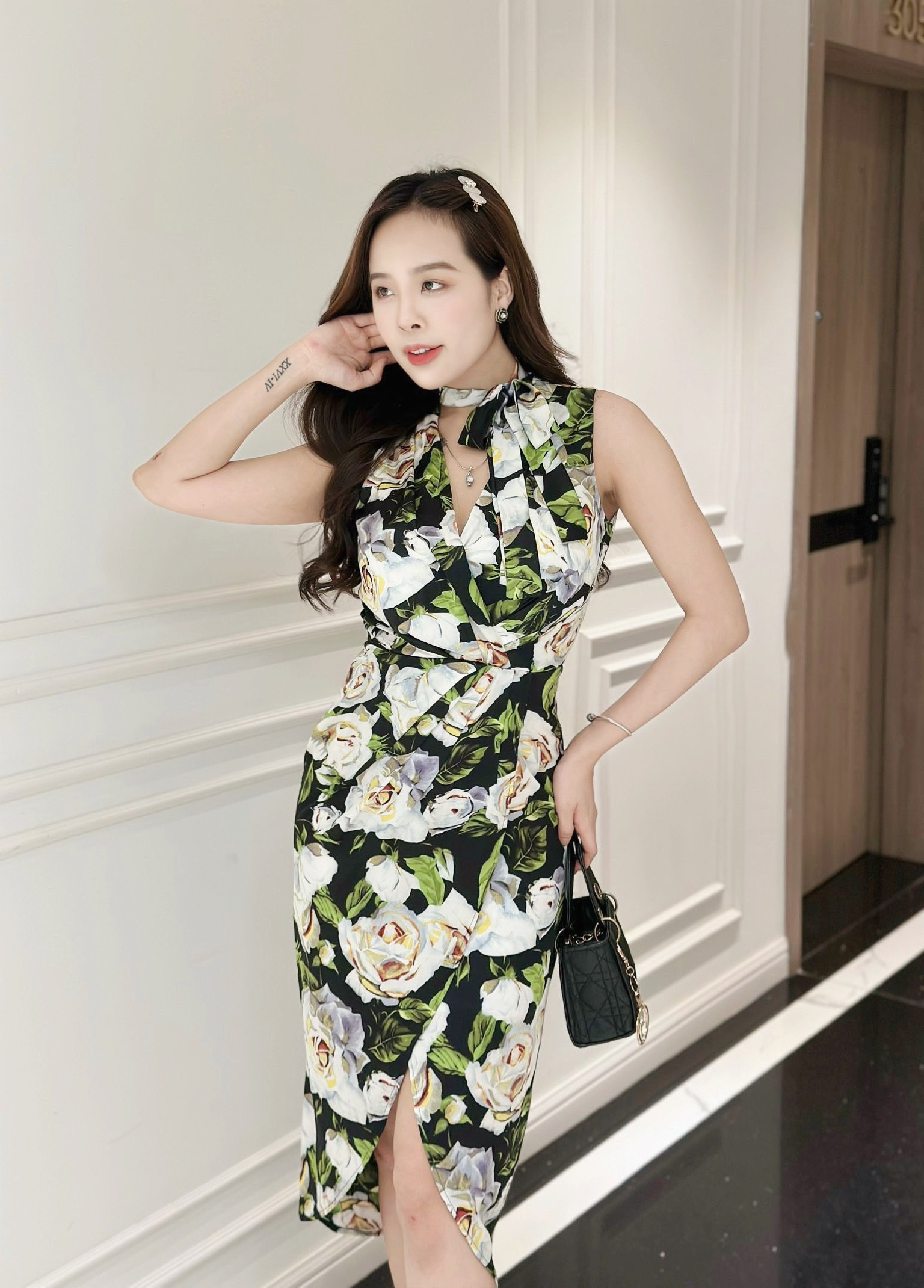 Đầm hoa xếp ly cột nơ_thumbnail_5