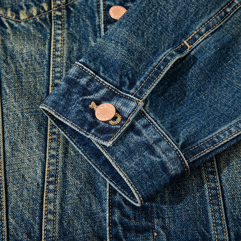 áo khoác denim nam kiểu Mỹ cổ điển được giặt bằng tre ngang và dọc màu vàng bùn, hợp thời trang_thumbnail_6